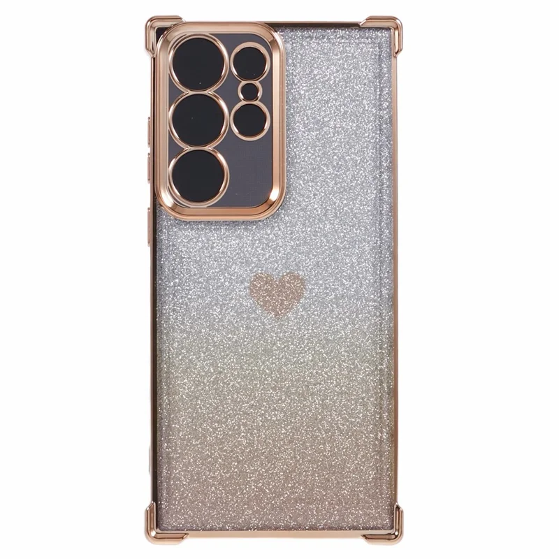Voor Samsung Galaxy S23 Ultra Case Gradiënt Glitter Hart Electrolytisch TPU Telefoonhoesje - Goud