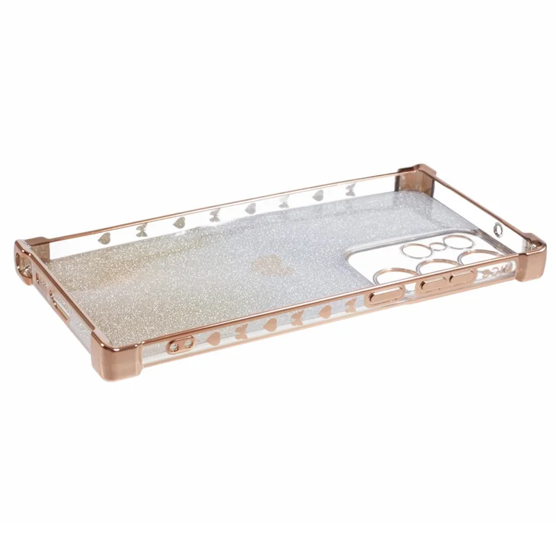 Voor Samsung Galaxy S23 Ultra Case Gradiënt Glitter Hart Electrolytisch TPU Telefoonhoesje - Goud