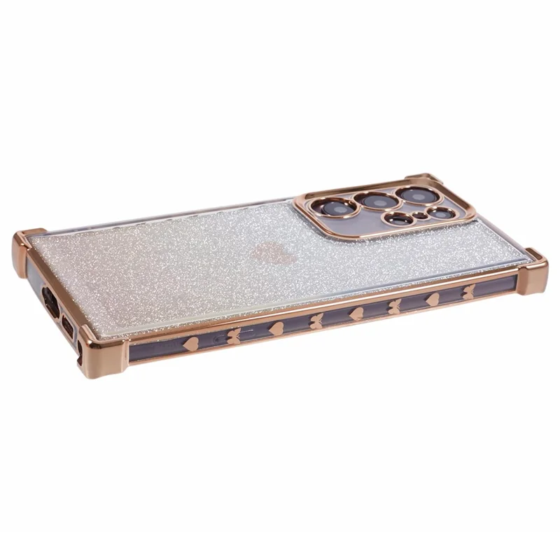 Voor Samsung Galaxy S23 Ultra Case Gradiënt Glitter Hart Electrolytisch TPU Telefoonhoesje - Goud