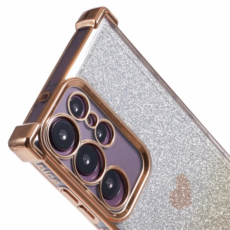 Voor Samsung Galaxy S23 Ultra Case Gradiënt Glitter Hart Electrolytisch TPU Telefoonhoesje - Goud