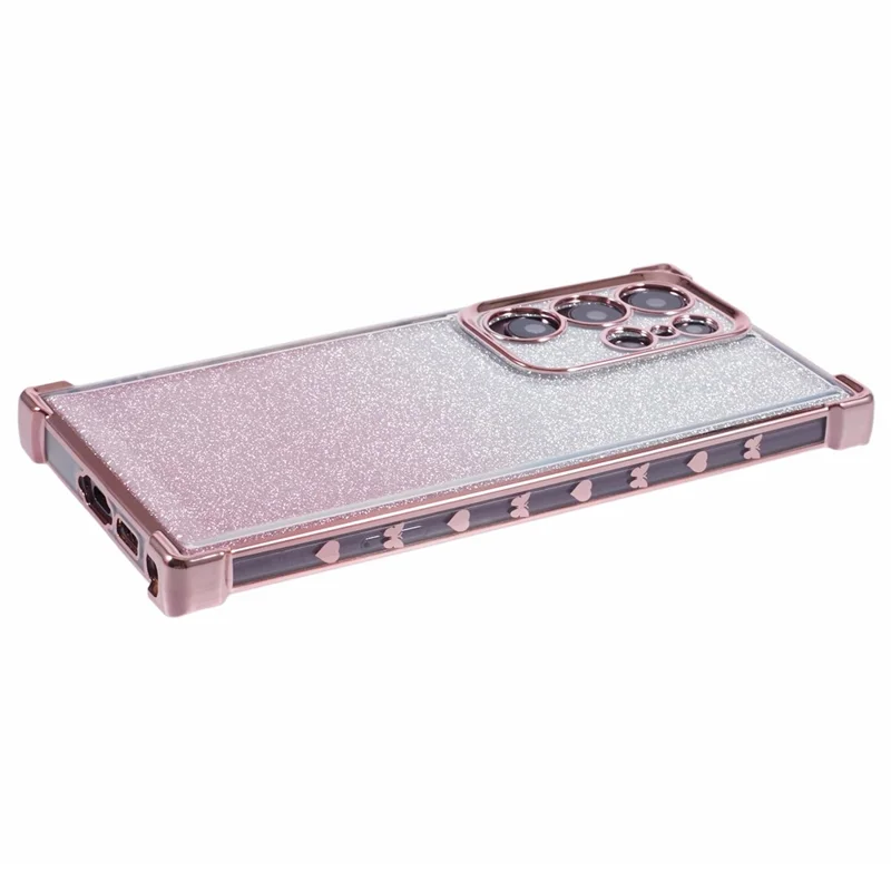 For Samsung Galaxy S23 Ultra Case Glitter Gradient Electroplating TPU Phone Cover - Pink
