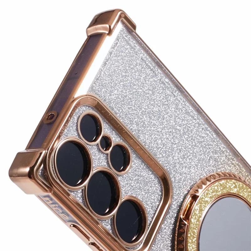 Para Samsung Galaxy S23 Ultra Kickstand Case Glitter Gradient TPU Phone Cover - Ouro