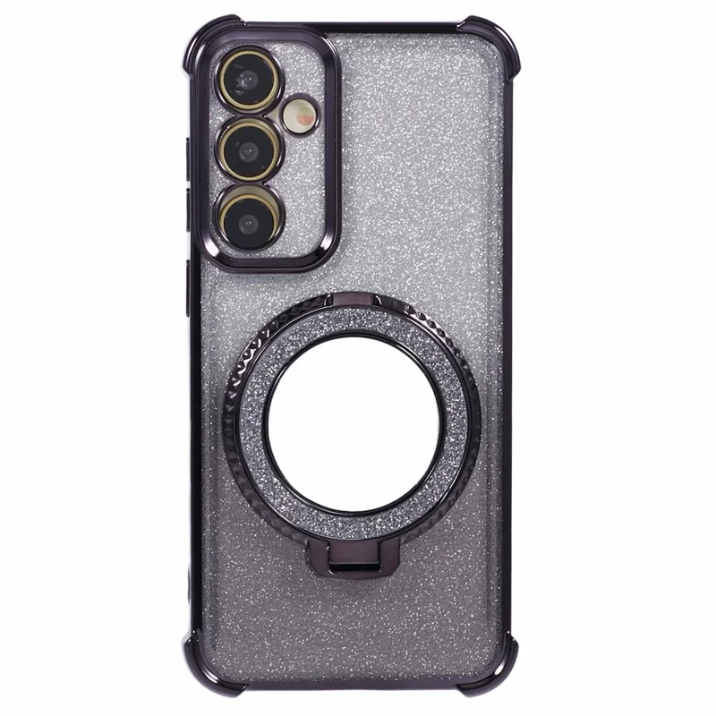 For Samsung Galaxy S23 FE Case Glitter Gradient TPU Phone Cover with Kickstand - Black