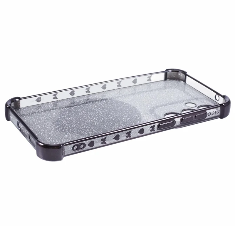 For Samsung Galaxy S23 FE Case Glitter Gradient TPU Phone Cover with Kickstand - Black