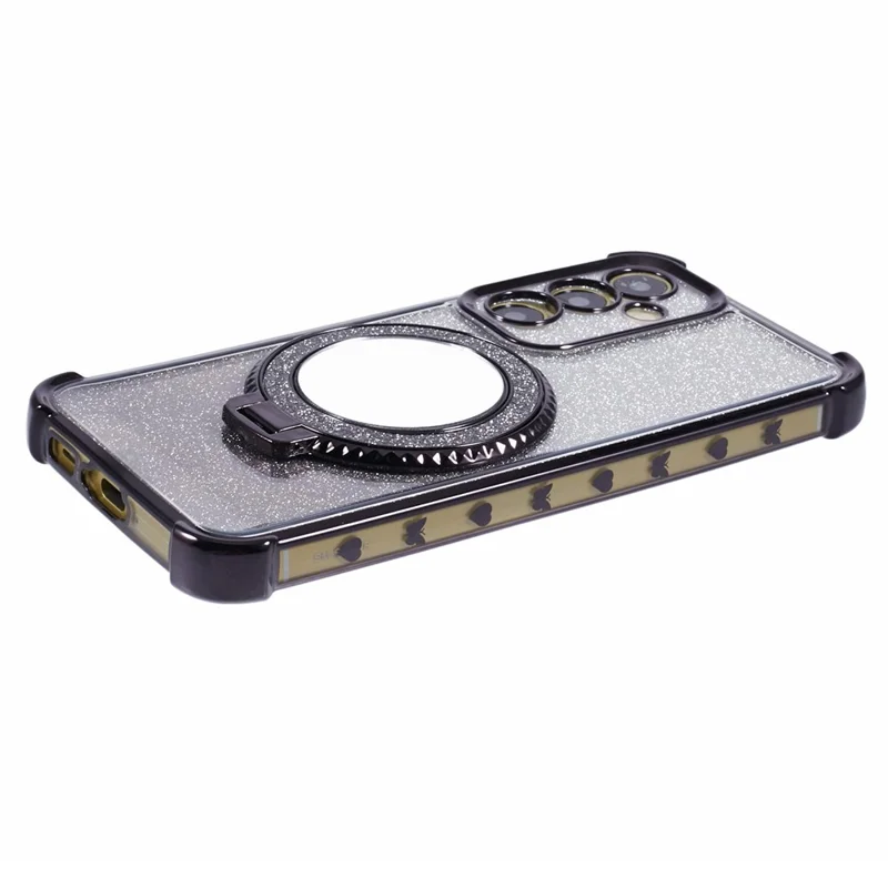 For Samsung Galaxy S23 FE Case Glitter Gradient TPU Phone Cover with Kickstand - Black