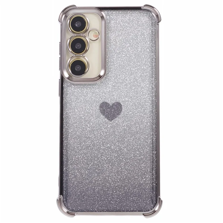 Für Samsung Galaxy S23 FE Case Gradient Glitter Heart Electroplating TPU Phone Cover - Grau