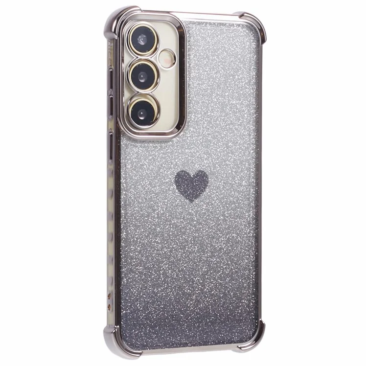 Für Samsung Galaxy S23 FE Case Gradient Glitter Heart Electroplating TPU Phone Cover - Grau