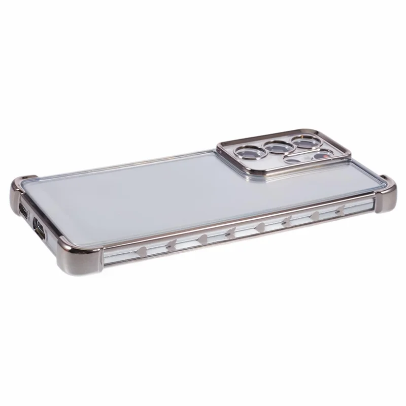 For Samsung Galaxy S21 Ultra 5G Clear Case TPU Back Phone Cover Electroplating Love Heart - Grey
