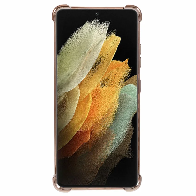 Para Samsung Galaxy S21 Ultra 5G Capa Transparente de TPU Capa de Telefone com Revestimento Eletrolítico Coração de Amor - Dourado