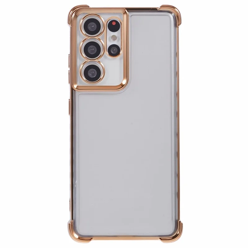 Para Samsung Galaxy S21 Ultra 5G Capa Transparente de TPU Capa de Telefone com Revestimento Eletrolítico Coração de Amor - Dourado