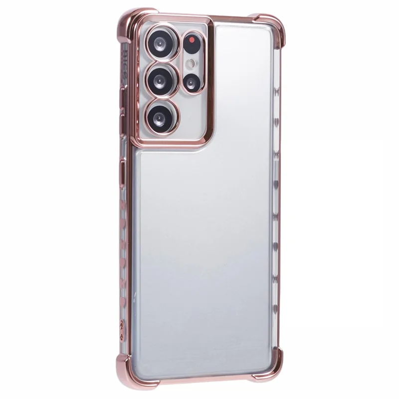 For Samsung Galaxy S21 Ultra 5G Clear Case TPU Back Phone Cover Electroplating Love Heart - Pink