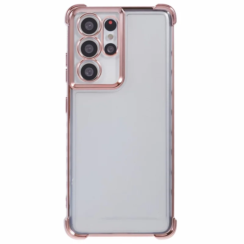 For Samsung Galaxy S21 Ultra 5G Clear Case TPU Back Phone Cover Electroplating Love Heart - Pink