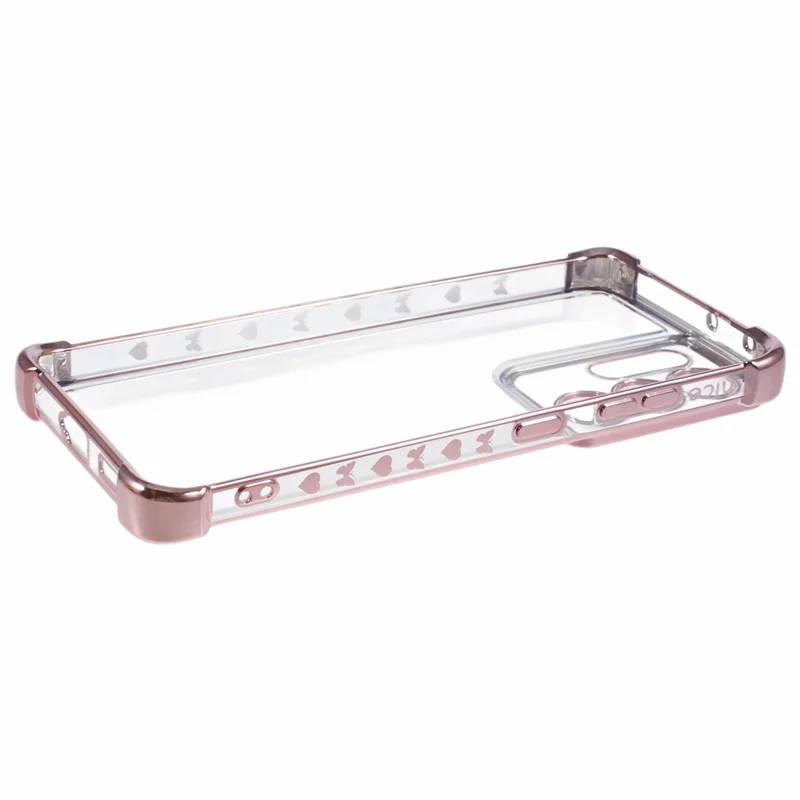 For Samsung Galaxy S21 Ultra 5G Clear Case TPU Back Phone Cover Electroplating Love Heart - Pink