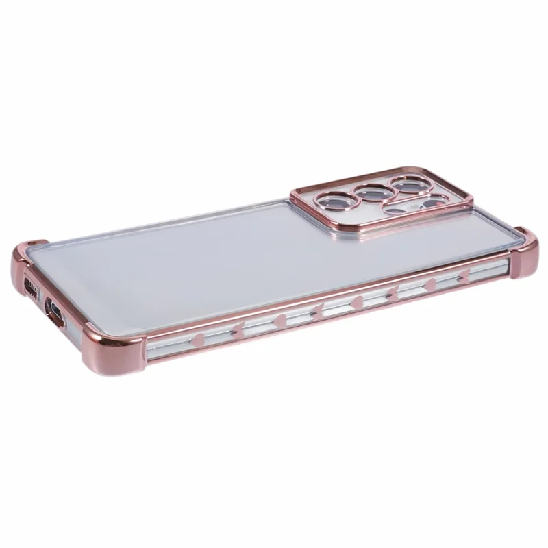 For Samsung Galaxy S21 Ultra 5G Clear Case TPU Back Phone Cover Electroplating Love Heart - Pink