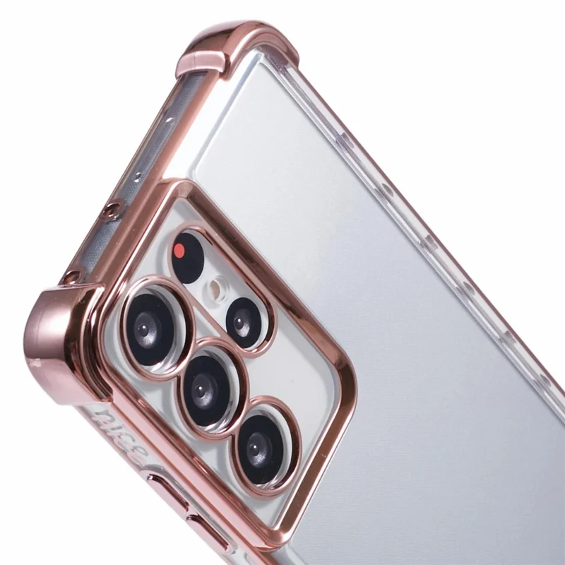 For Samsung Galaxy S21 Ultra 5G Clear Case TPU Back Phone Cover Electroplating Love Heart - Pink