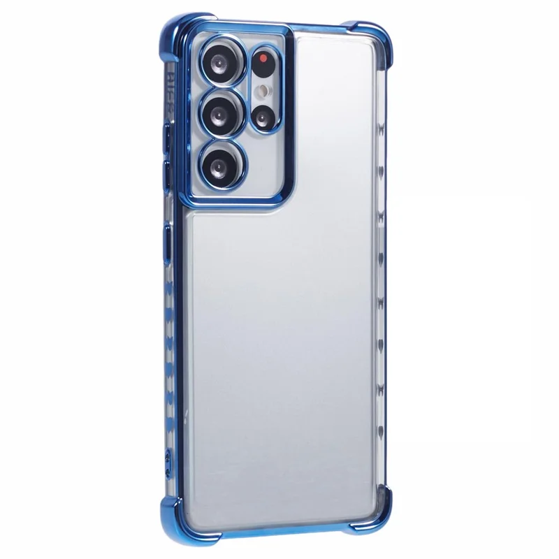 For Samsung Galaxy S21 Ultra 5G Clear Case TPU Back Phone Cover Electroplating Love Heart - Blue