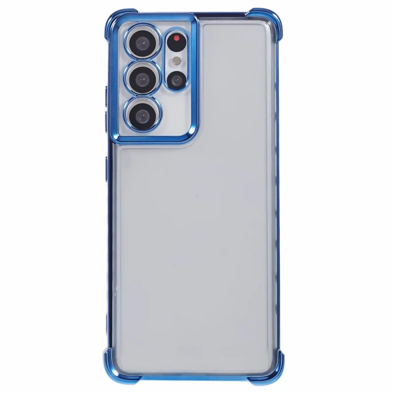 For Samsung Galaxy S21 Ultra 5G Clear Case TPU Back Phone Cover Electroplating Love Heart - Blue