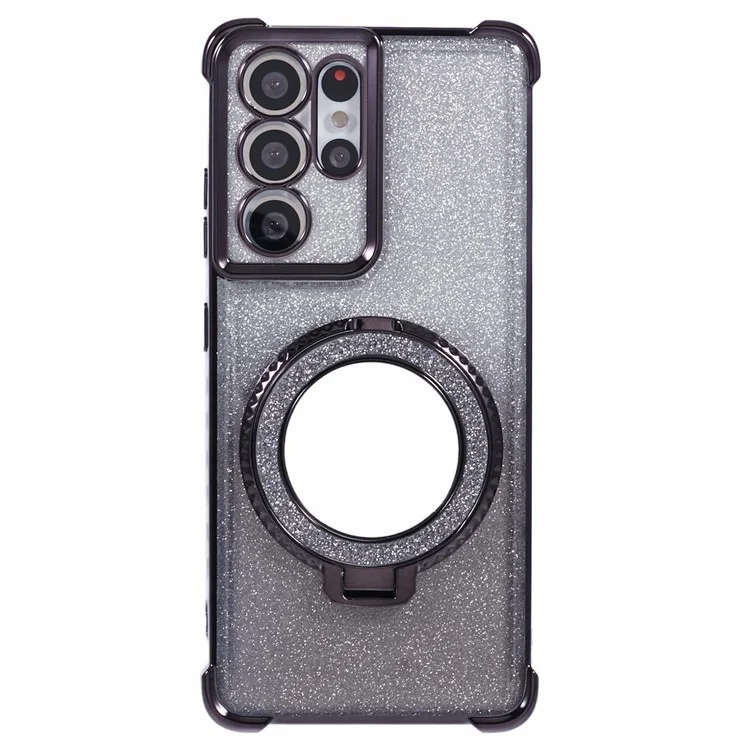For Samsung Galaxy S21 Ultra 5G Case Glitter TPU Mirror Phone Cover Kickstand - Black