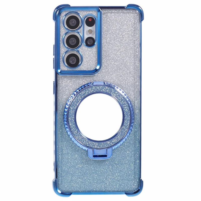 For Samsung Galaxy S21 Ultra 5G Case Glitter TPU Mirror Phone Cover Kickstand - Blue