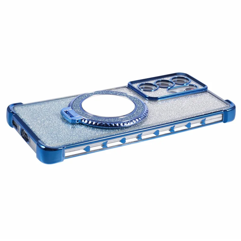 For Samsung Galaxy S21 Ultra 5G Case Glitter TPU Mirror Phone Cover Kickstand - Blue