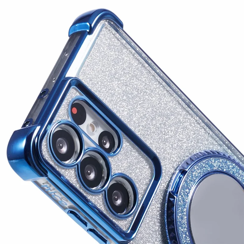 For Samsung Galaxy S21 Ultra 5G Case Glitter TPU Mirror Phone Cover Kickstand - Blue
