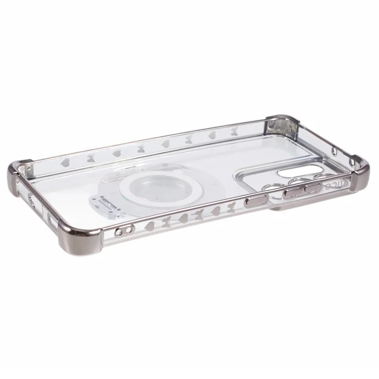 For Samsung Galaxy S21 Ultra 5G Case Makeup Mirror TPU Clear Phone Cover with Kickstand - Grey