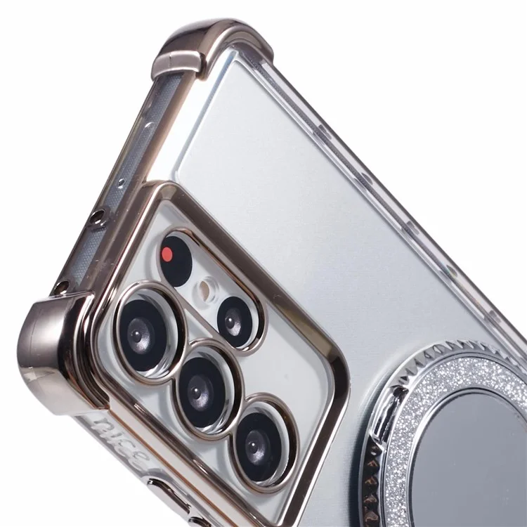 For Samsung Galaxy S21 Ultra 5G Case Makeup Mirror TPU Clear Phone Cover with Kickstand - Grey
