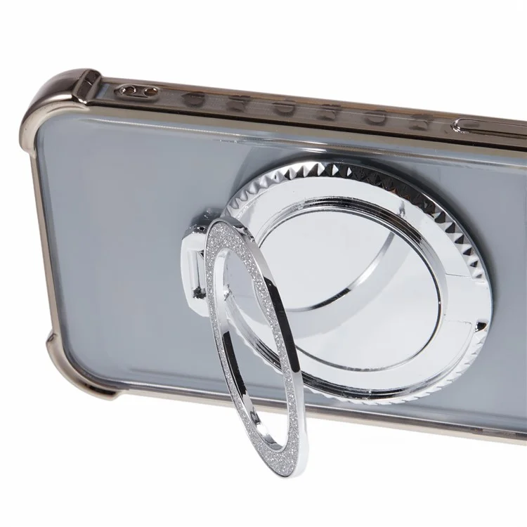 For Samsung Galaxy S21 Ultra 5G Case Makeup Mirror TPU Clear Phone Cover with Kickstand - Grey