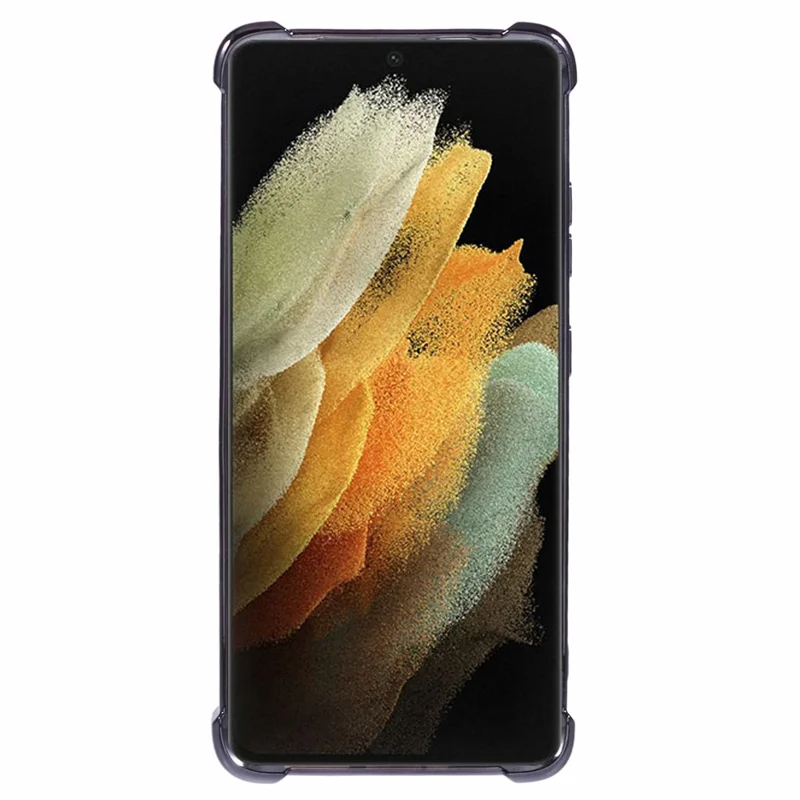 For Samsung Galaxy S21 Ultra 5G Case Makeup Mirror TPU Clear Phone Cover with Kickstand - Black