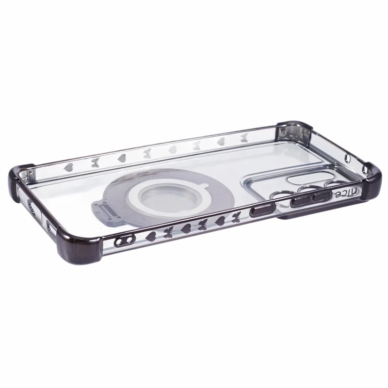 For Samsung Galaxy S21 Ultra 5G Case Makeup Mirror TPU Clear Phone Cover with Kickstand - Black