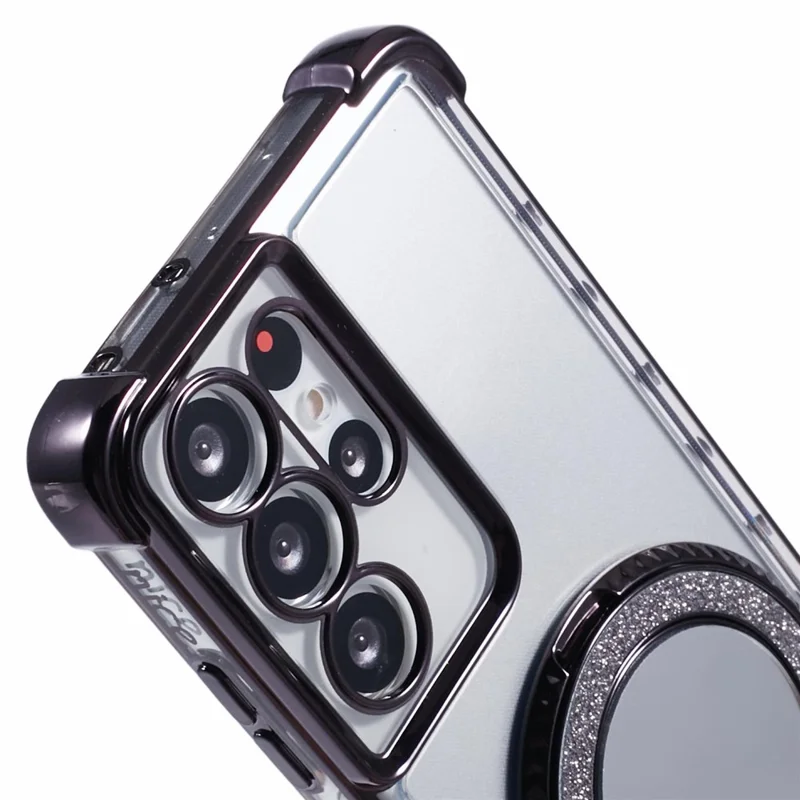For Samsung Galaxy S21 Ultra 5G Case Makeup Mirror TPU Clear Phone Cover with Kickstand - Black