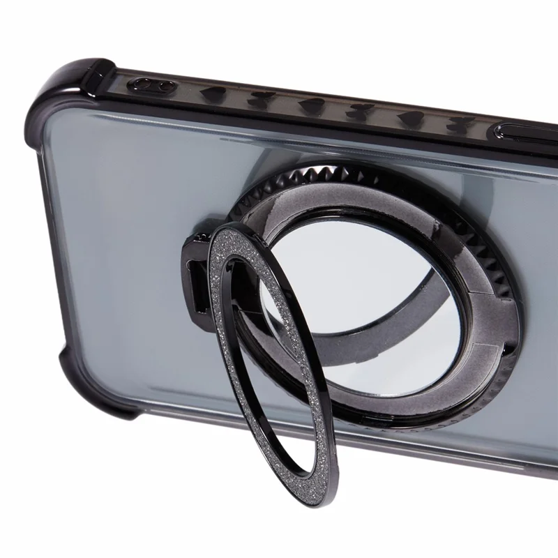For Samsung Galaxy S21 Ultra 5G Case Makeup Mirror TPU Clear Phone Cover with Kickstand - Black