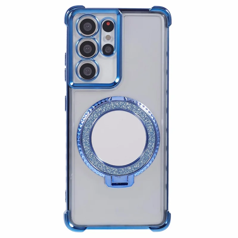 For Samsung Galaxy S21 Ultra 5G Case Makeup Mirror TPU Clear Phone Cover with Kickstand - Blue