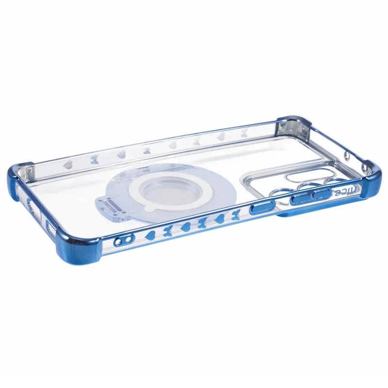 For Samsung Galaxy S21 Ultra 5G Case Makeup Mirror TPU Clear Phone Cover with Kickstand - Blue