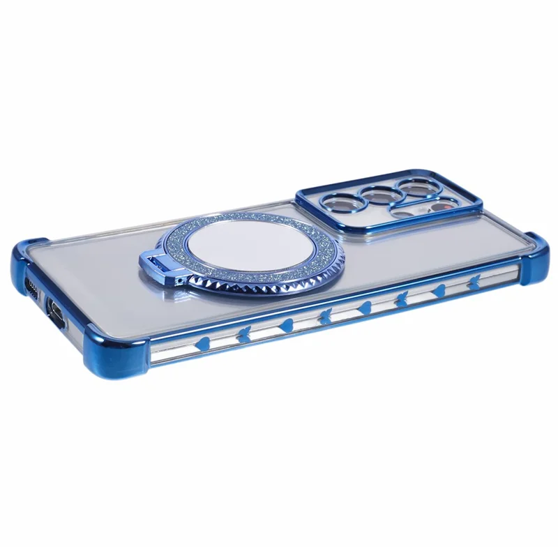 For Samsung Galaxy S21 Ultra 5G Case Makeup Mirror TPU Clear Phone Cover with Kickstand - Blue