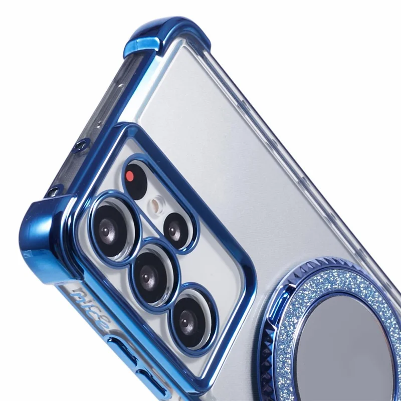 For Samsung Galaxy S21 Ultra 5G Case Makeup Mirror TPU Clear Phone Cover with Kickstand - Blue