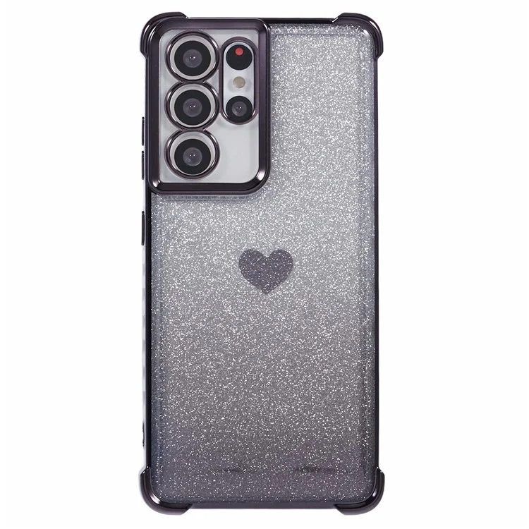 For Samsung Galaxy S21 Ultra 5G Case Heart Pattern Glitter Shockproof TPU Phone Cover - Black