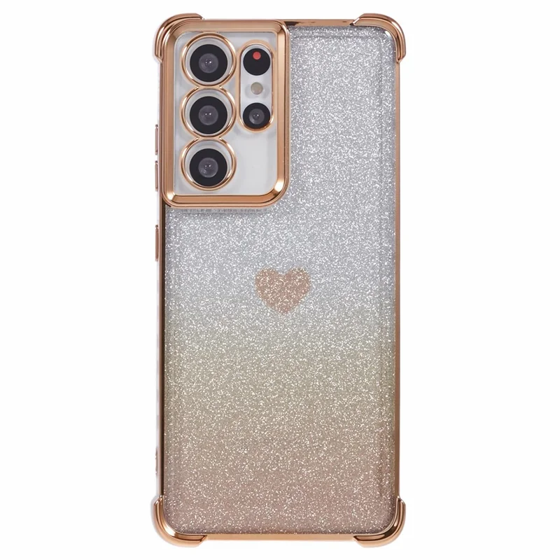 For Samsung Galaxy S21 Ultra 5G Case Heart Pattern Glitter Shockproof TPU Phone Cover - Gold