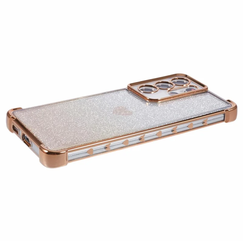 For Samsung Galaxy S21 Ultra 5G Case Heart Pattern Glitter Shockproof TPU Phone Cover - Gold