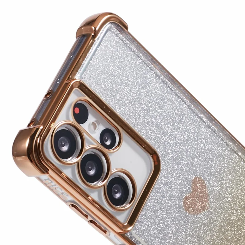 For Samsung Galaxy S21 Ultra 5G Case Heart Pattern Glitter Shockproof TPU Phone Cover - Gold