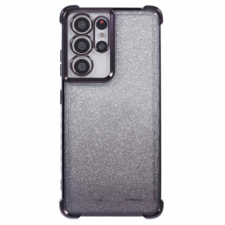 For Samsung Galaxy S21 Ultra 5G Case Glitter TPU Phone Cover Electroplating Heart Pattern - Black