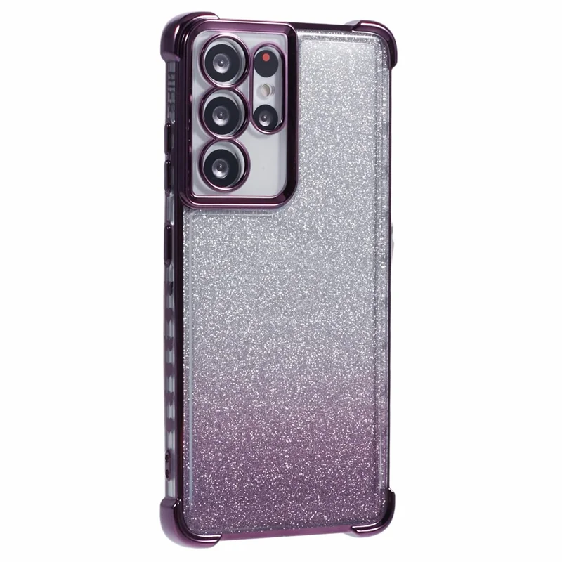 For Samsung Galaxy S21 Ultra 5G Case Glitter TPU Phone Cover Electroplating Heart Pattern - Dark Purple