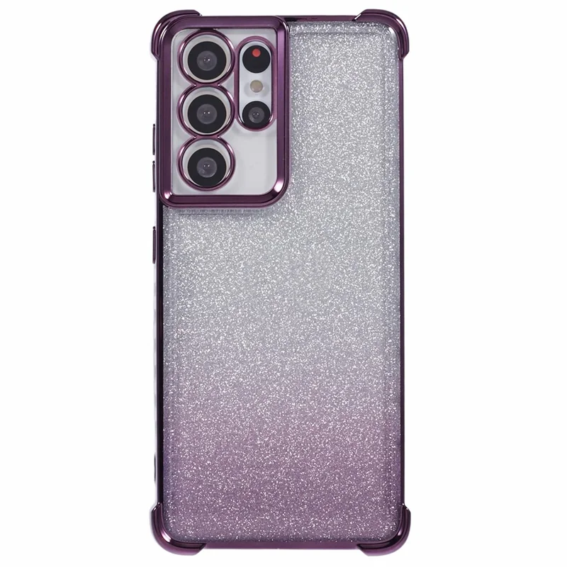 For Samsung Galaxy S21 Ultra 5G Case Glitter TPU Phone Cover Electroplating Heart Pattern - Dark Purple