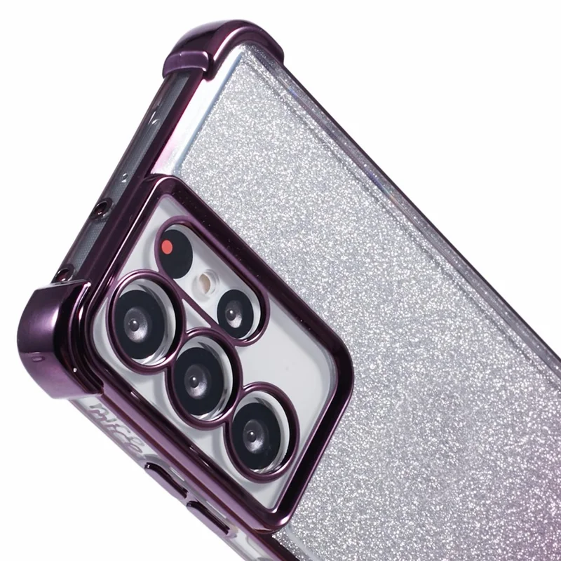 For Samsung Galaxy S21 Ultra 5G Case Glitter TPU Phone Cover Electroplating Heart Pattern - Dark Purple