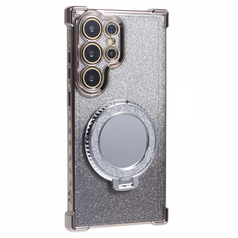 For Samsung Galaxy S24 Ultra Case Glitter TPU Phone Cover with Kickstand Mirror - Grey