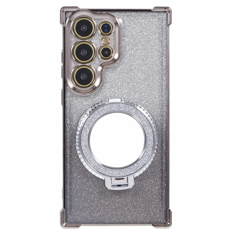 For Samsung Galaxy S24 Ultra Case Glitter TPU Phone Cover with Kickstand Mirror - Grey