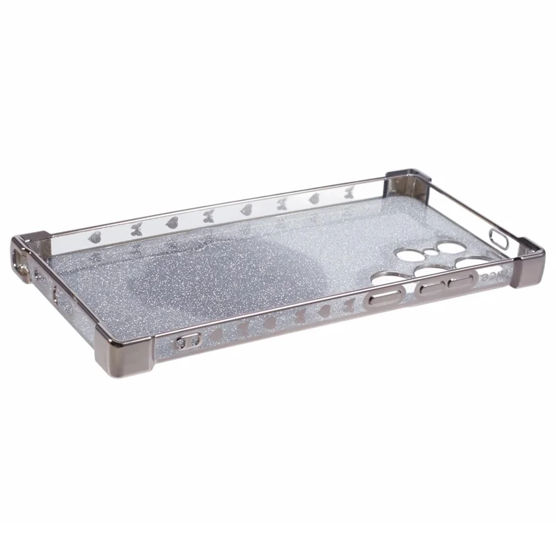 For Samsung Galaxy S24 Ultra Case Glitter TPU Phone Cover with Kickstand Mirror - Grey