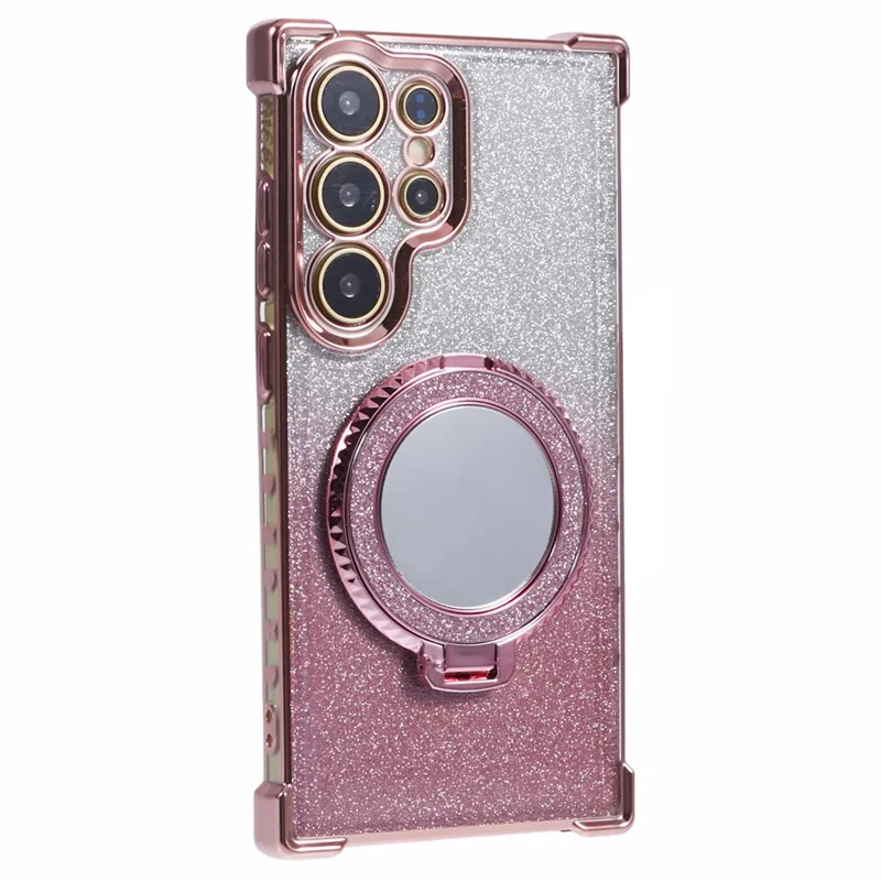 Per Samsung Galaxy S24 Ultra Case Glitter TPU Cover telefono con Supporto Specchio - Rosa