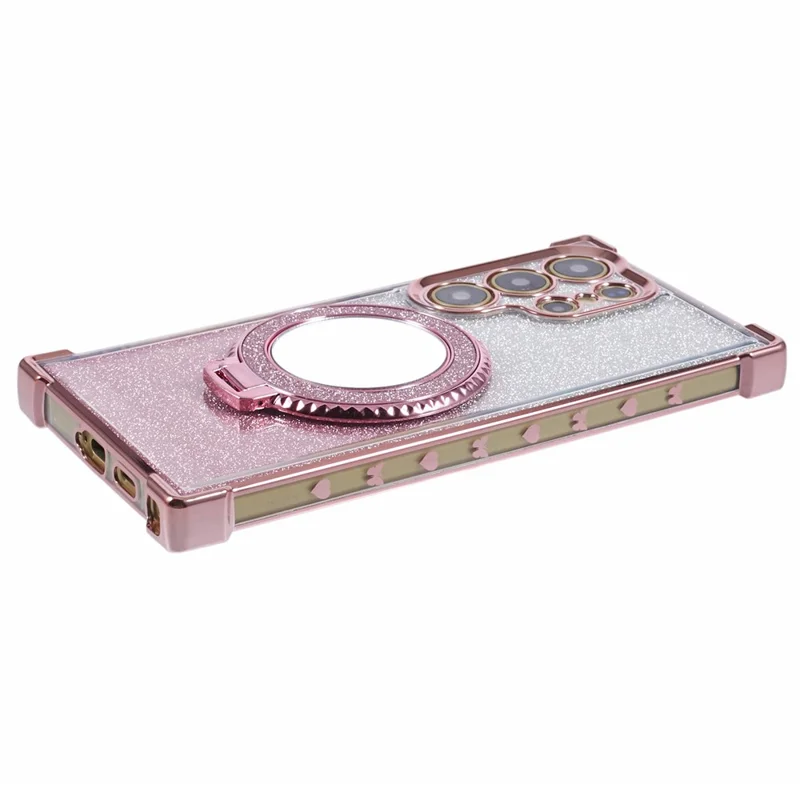Per Samsung Galaxy S24 Ultra Case Glitter TPU Cover telefono con Supporto Specchio - Rosa