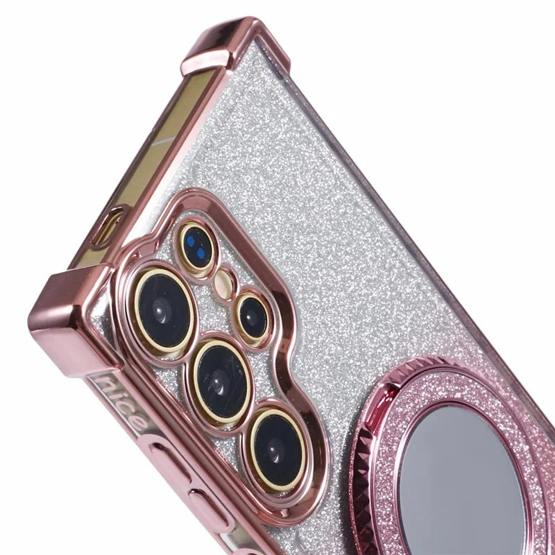 Per Samsung Galaxy S24 Ultra Case Glitter TPU Cover telefono con Supporto Specchio - Rosa